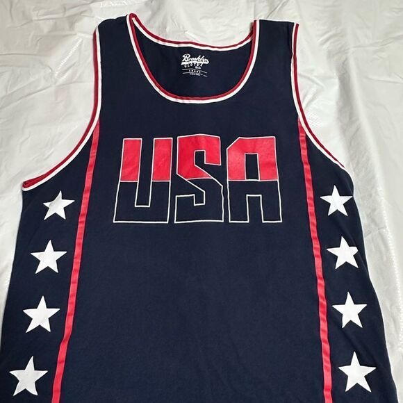 Brooklyn Cloth Blue USA Tank Top with Stars size Large - Picture 2 of 10